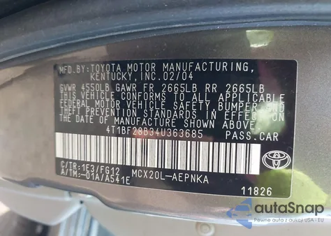 2004 Toyota Avalon Xl z USA, uszkodzony, nr VIN 4T1BF28B34U363685